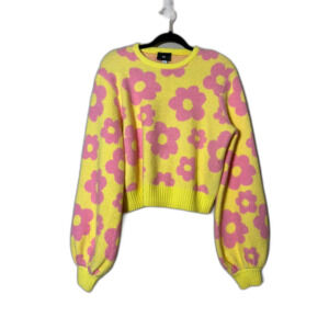 Lazy Oaf Yellow Pink Daisy Sweater Medium London Hippy Boho